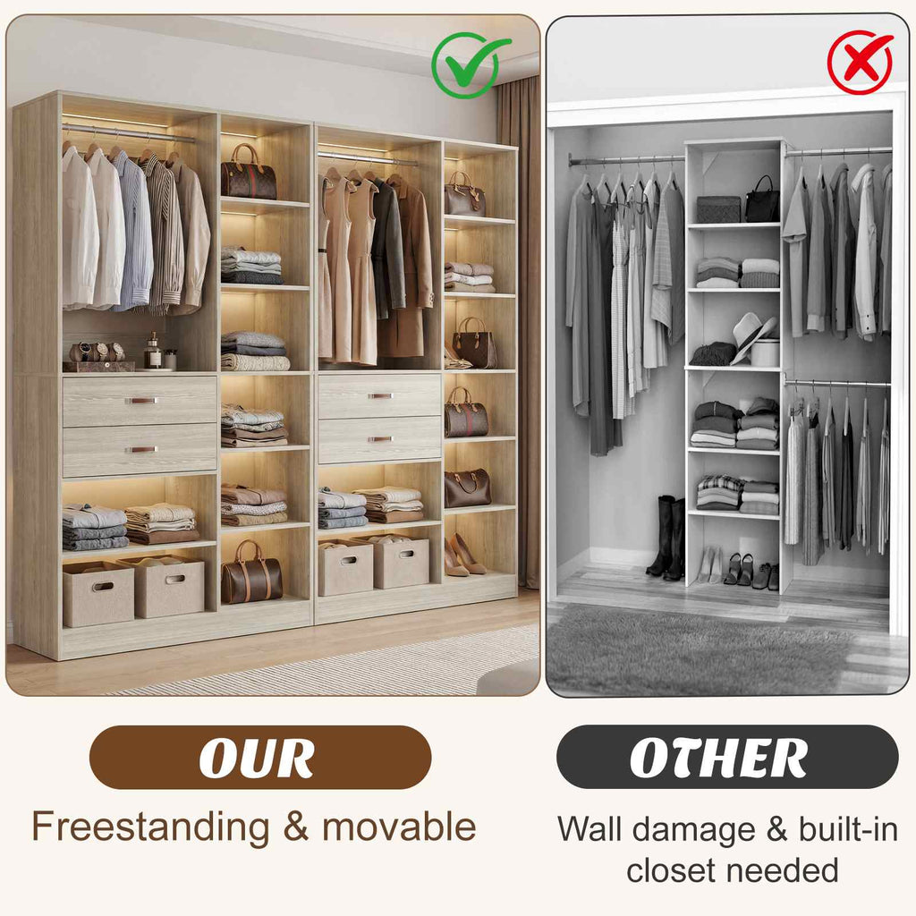 80'' Stand-Alone Closet System with 4 Wood Drawers, Garment Organizer System with Hanging Rod