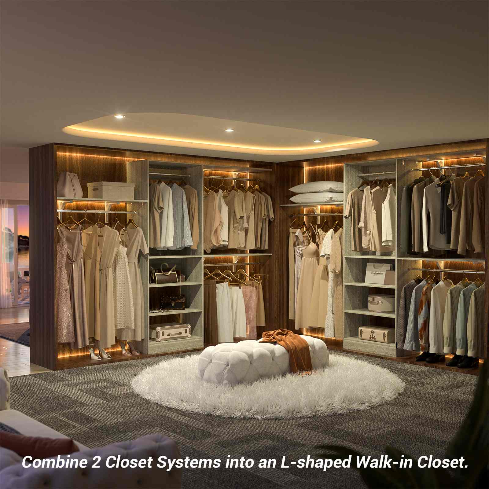 96'' Closet System with 3 Hanging Rods, Adjustable Cloth Garment Rack from 5 to 8FT
