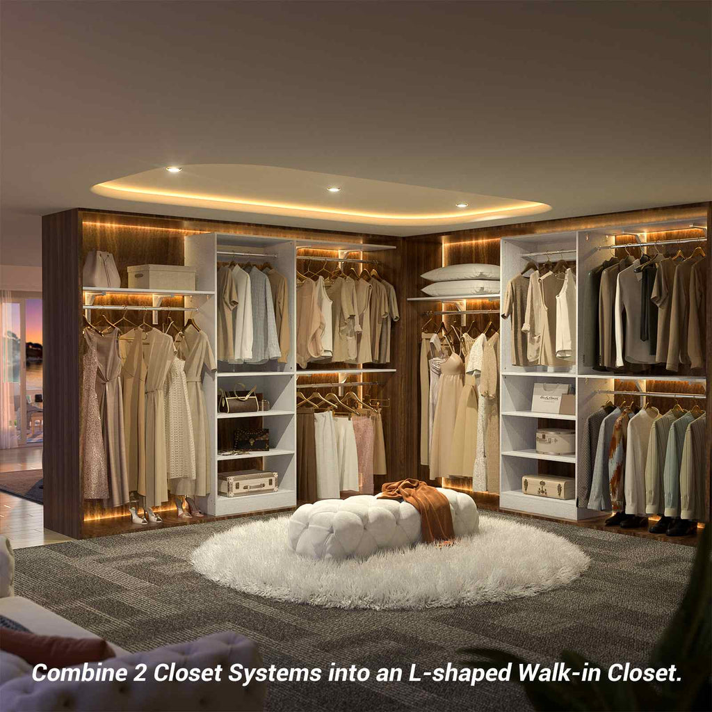 96'' Closet System with 3 Hanging Rods, Adjustable Cloth Garment Rack from 5 to 8FT
