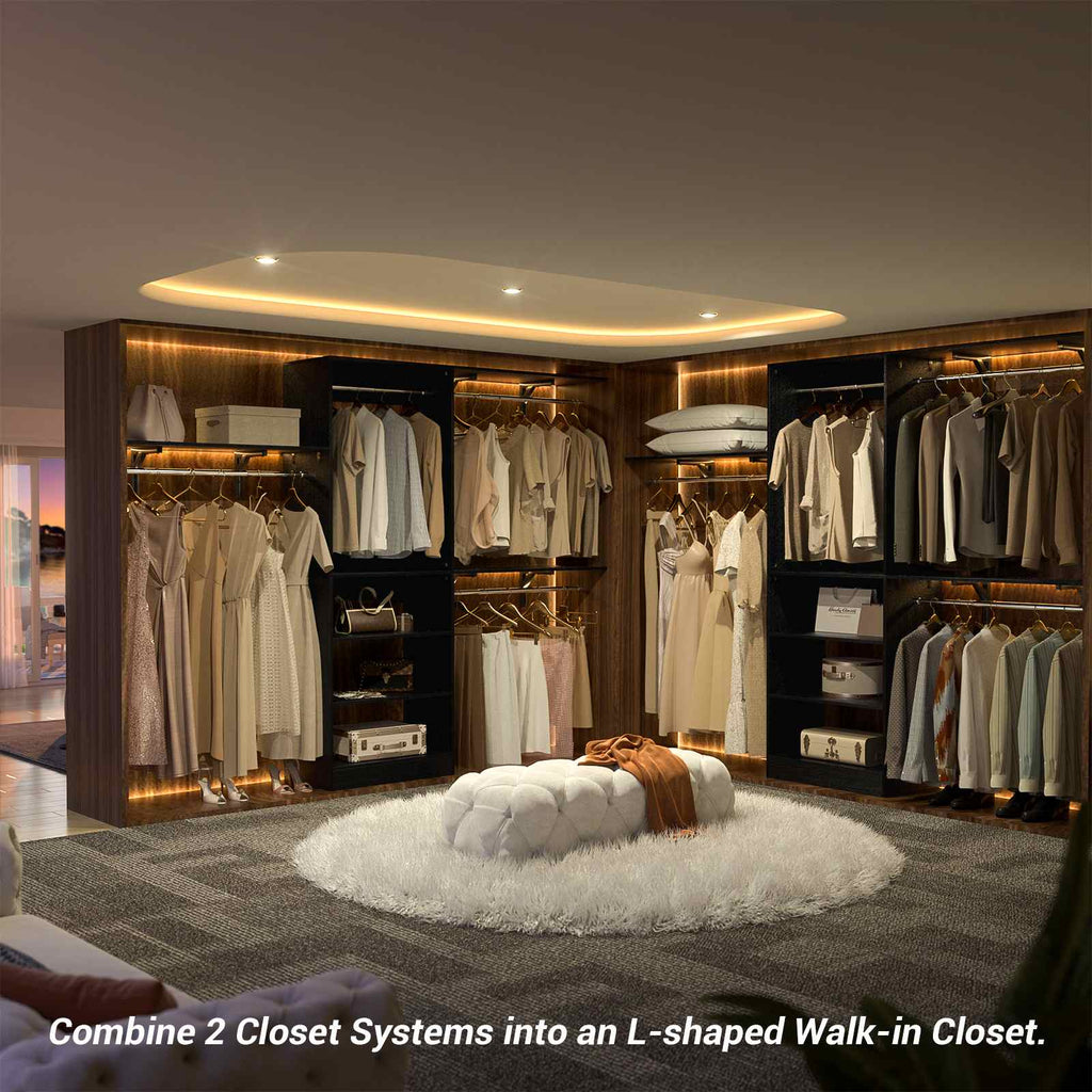 96'' Closet System with 3 Hanging Rods, Adjustable Cloth Garment Rack from 5 to 8FT