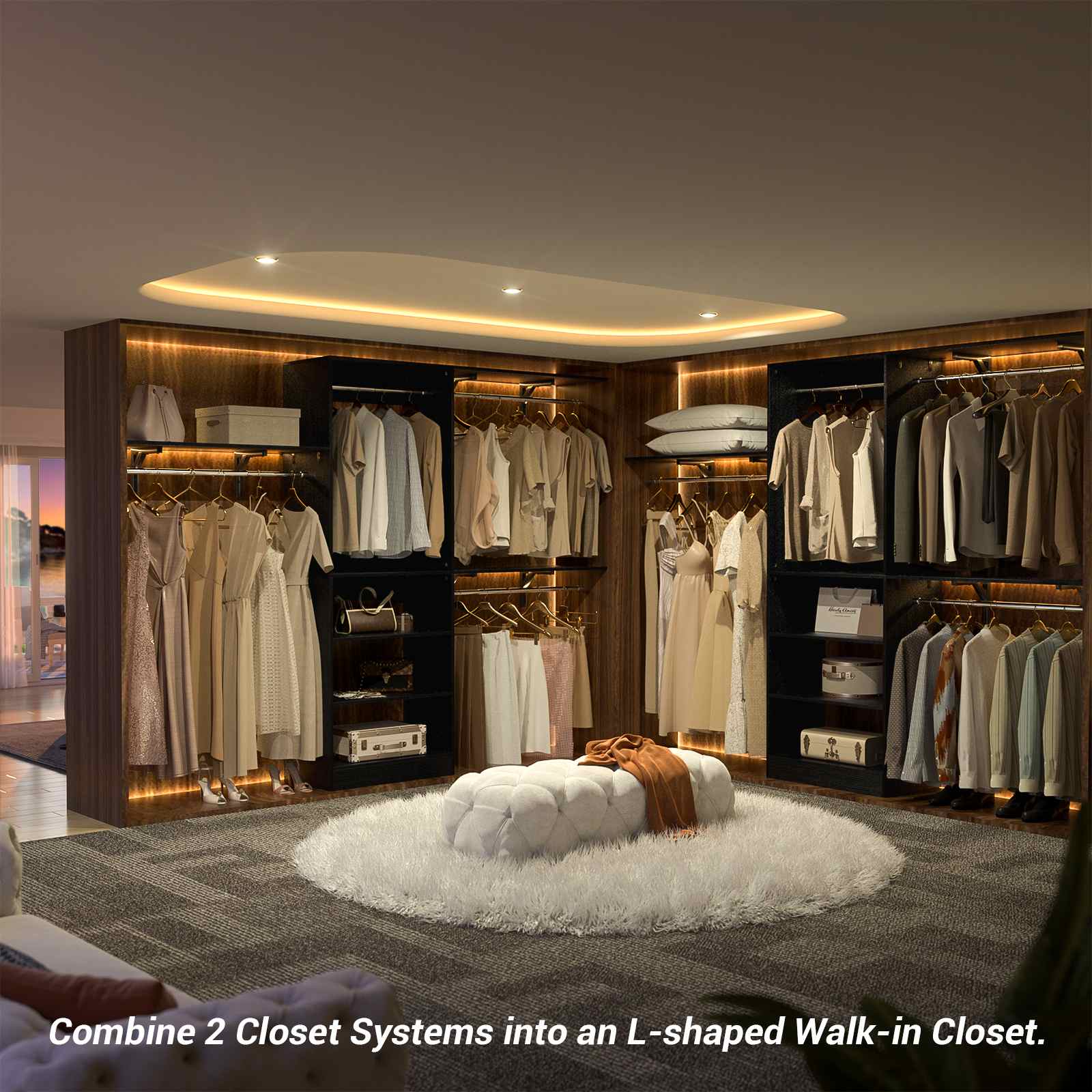 96'' Closet System with 3 Hanging Rods, Adjustable Cloth Garment Rack from 5 to 8FT