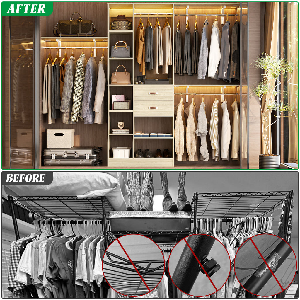 8FT Heavy Duty Wood Closet System with 2 Drawers & 4 Adjustable Hanging Rods & 9-Cube Shelving