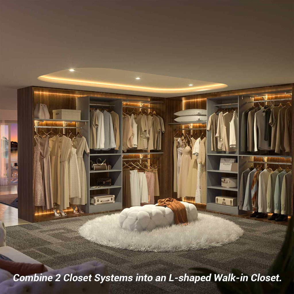 96'' Closet System with 3 Hanging Rods, Adjustable Cloth Garment Rack from 5 to 8FT
