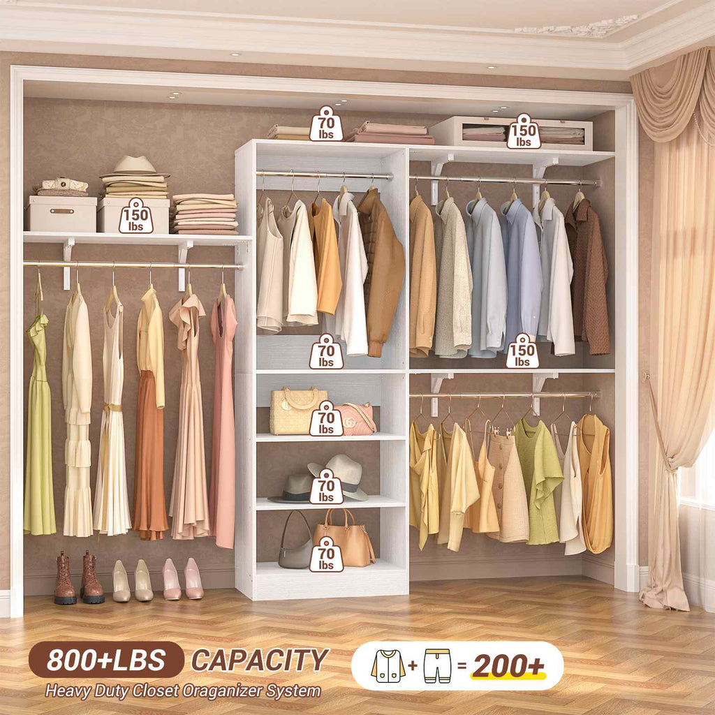 96'' Closet System with 3 Hanging Rods, Adjustable Cloth Garment Rack from 5 to 8FT