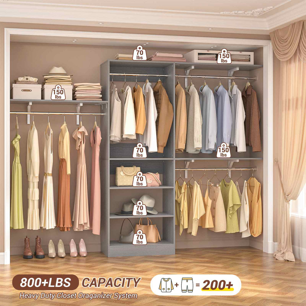 96'' Closet System with 3 Hanging Rods, Adjustable Cloth Garment Rack from 5 to 8FT