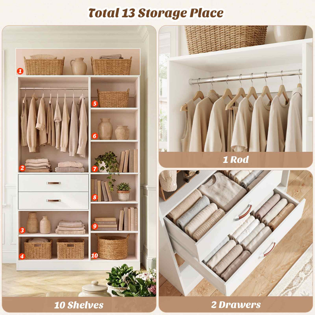 40'' Stand-Alone Closet System with 2 Wood Drawers, Garment Organizer System with Hanging Rod