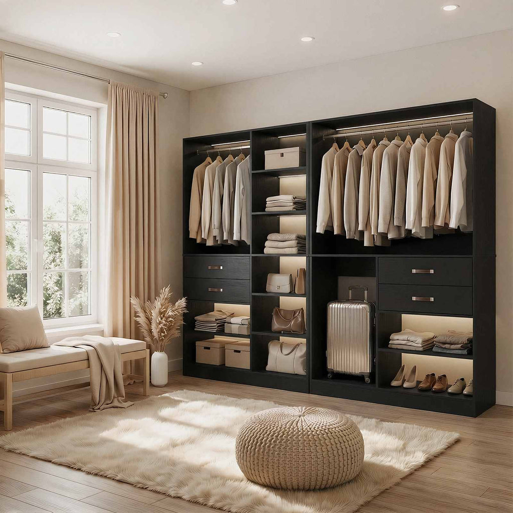 40'' Stand-Alone Closet System with 2 Wood Drawers, Garment Organizer System with Hanging Rod