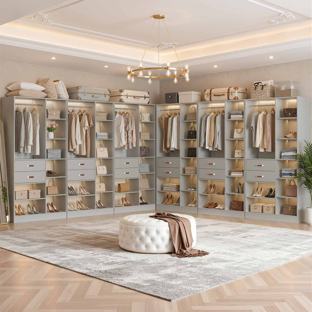 80'' Stand-Alone Closet System with 4 Wood Drawers, Garment Organizer System with Hanging Rod