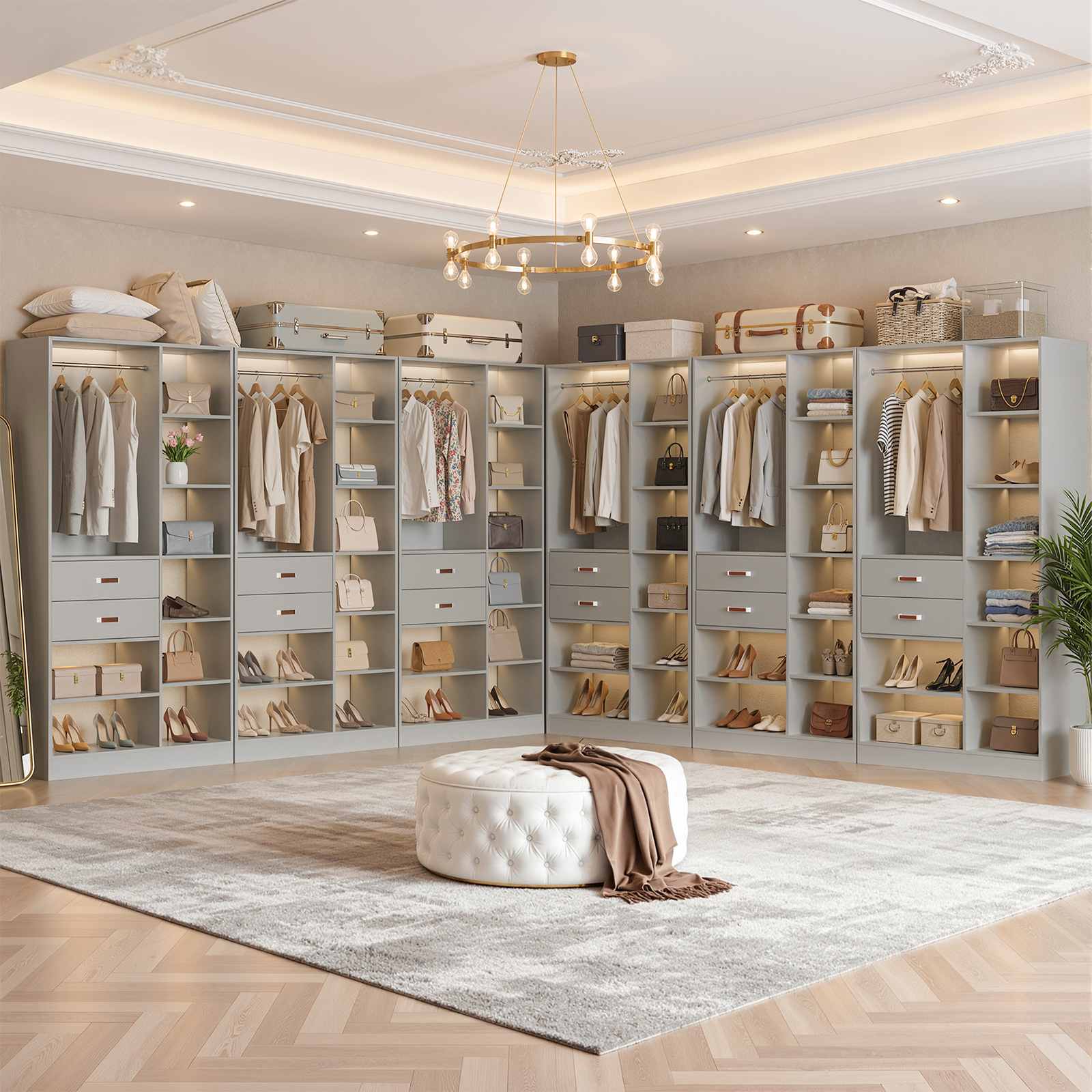 80'' Stand-Alone Closet System with 4 Wood Drawers, Garment Organizer System with Hanging Rod