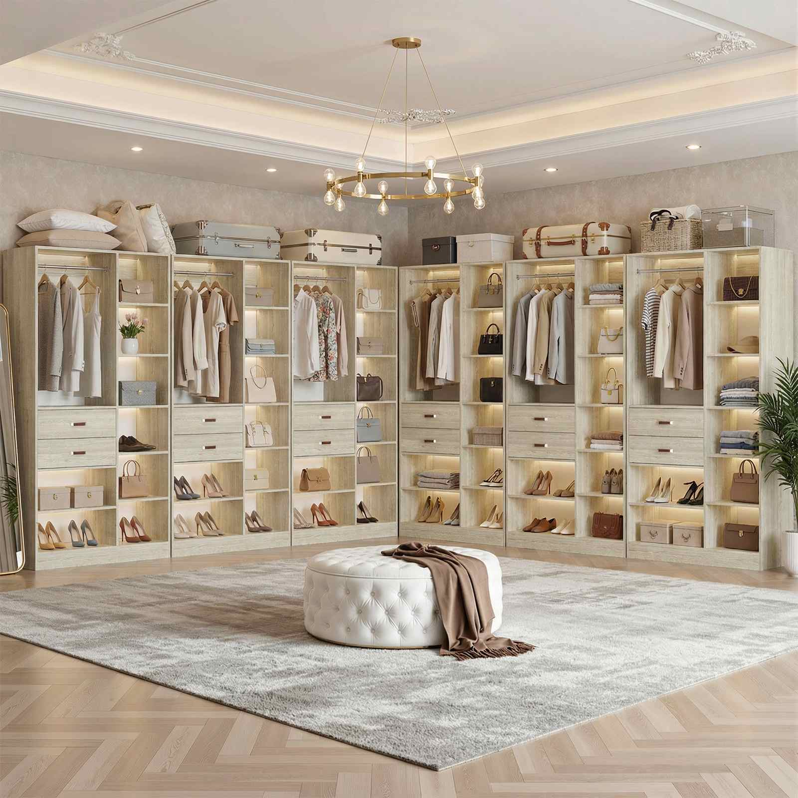 80'' Stand-Alone Closet System with 4 Wood Drawers, Garment Organizer System with Hanging Rod