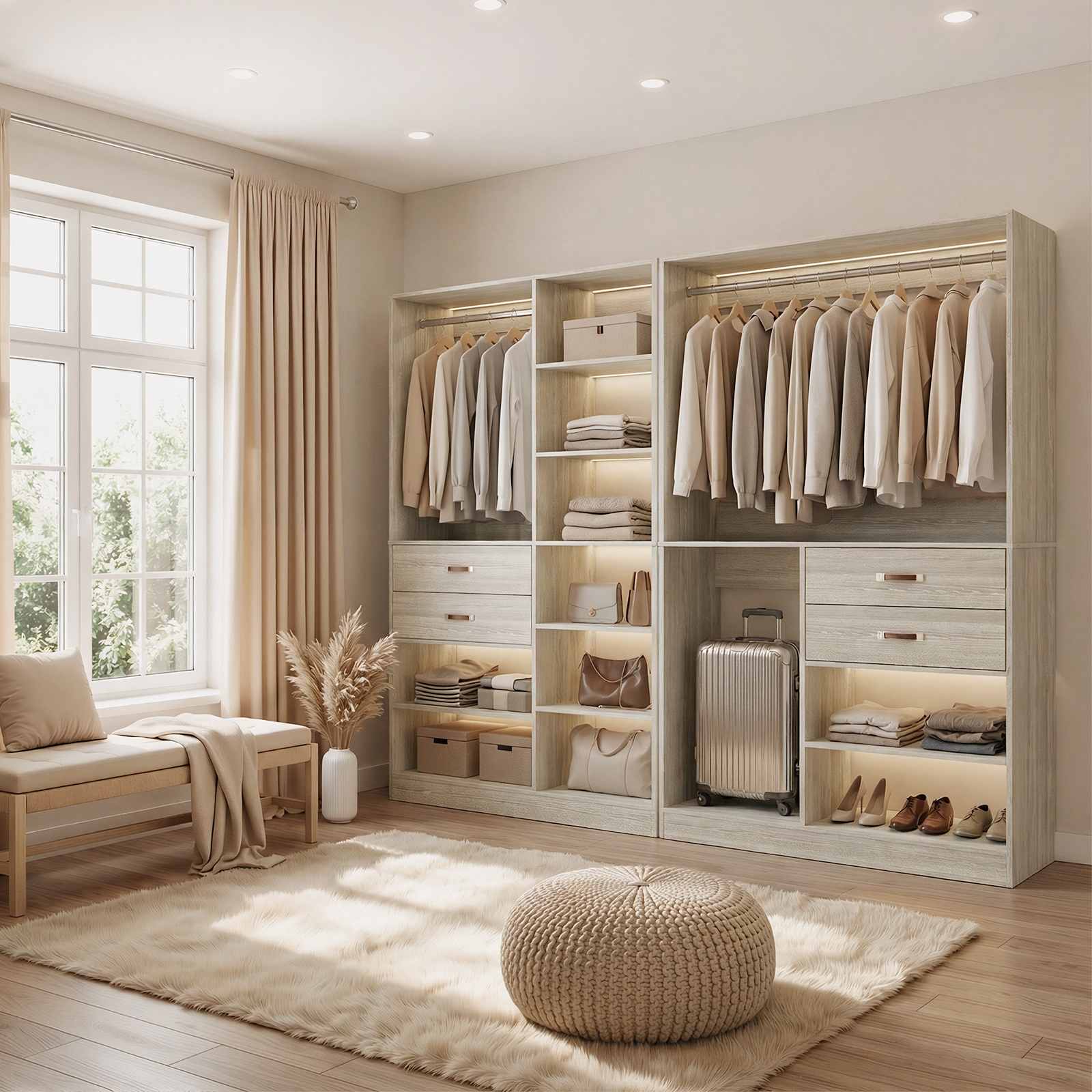 40'' Stand-Alone Closet System with 2 Wood Drawers, Garment Organizer System with Hanging Rod