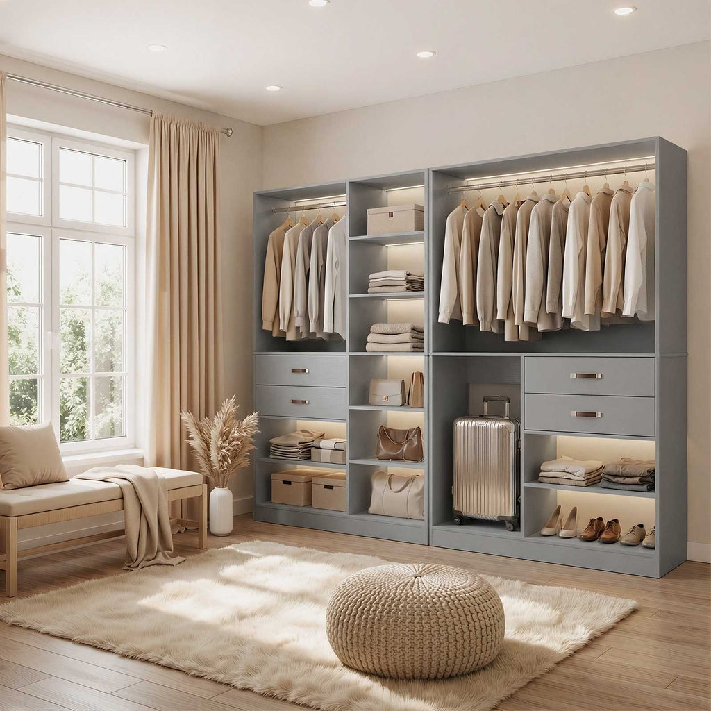 40'' Stand-Alone Closet System with 2 Wood Drawers, Garment Organizer System with Hanging Rod