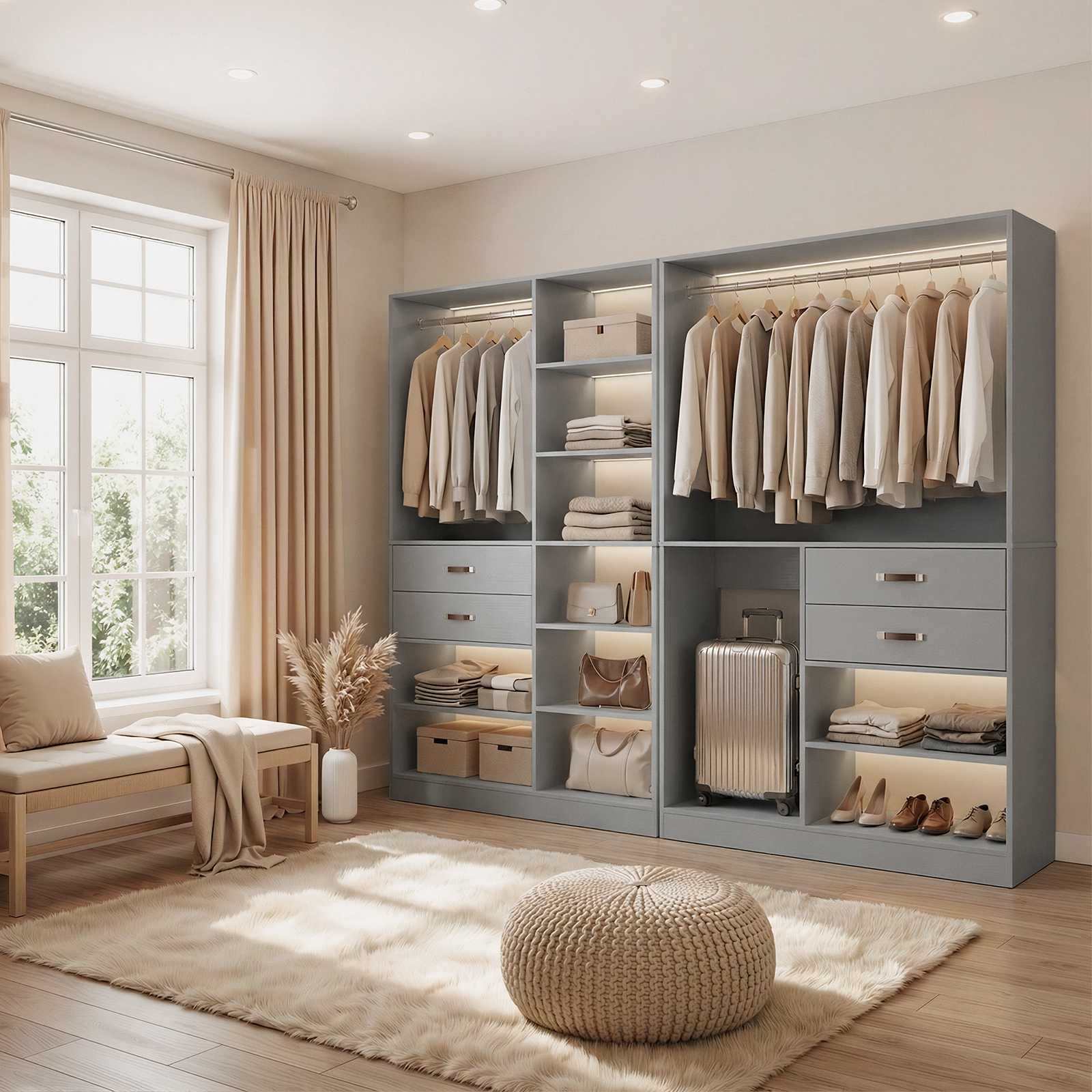 40'' Stand-Alone Closet System with 2 Wood Drawers, Garment Organizer System with Hanging Rod