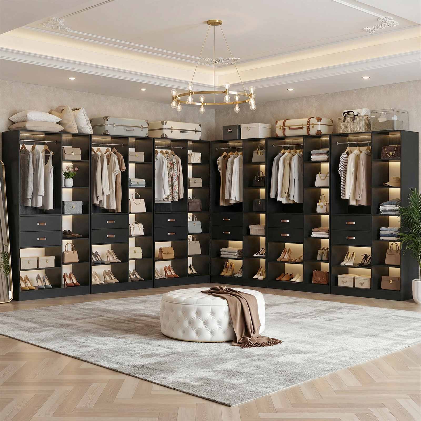 80'' Stand-Alone Closet System with 4 Wood Drawers, Garment Organizer System with Hanging Rod