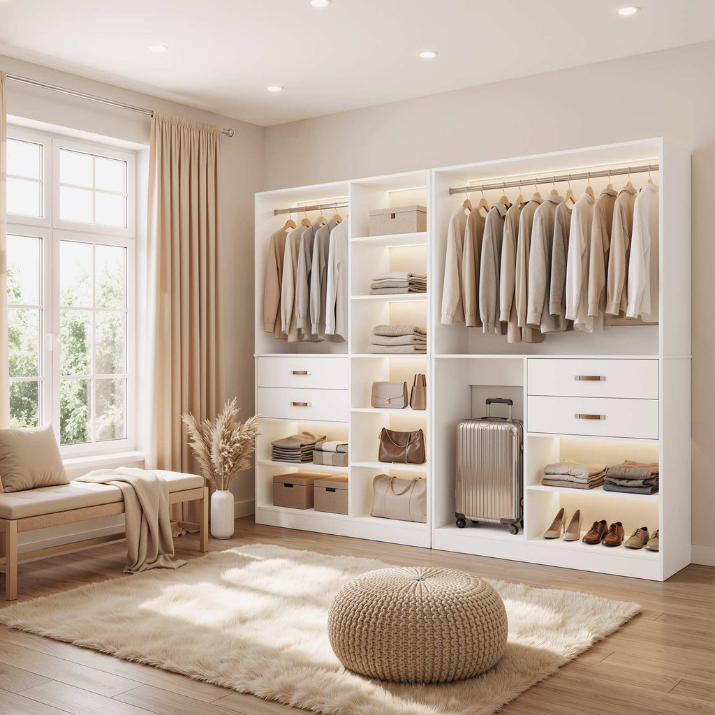 40'' Stand-Alone Closet System with 2 Wood Drawers, Garment Organizer System with Hanging Rod