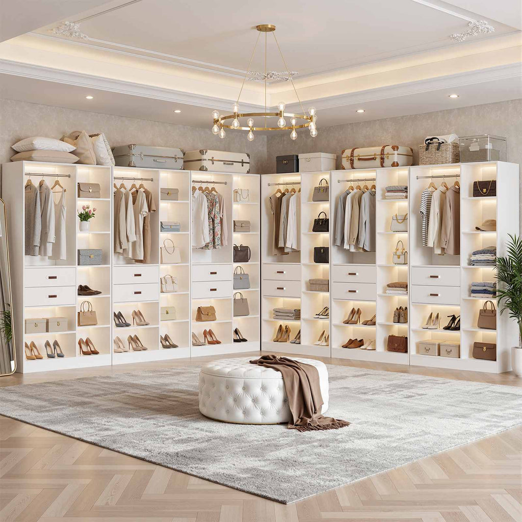80'' Stand-Alone Closet System with 4 Wood Drawers, Garment Organizer System with Hanging Rod
