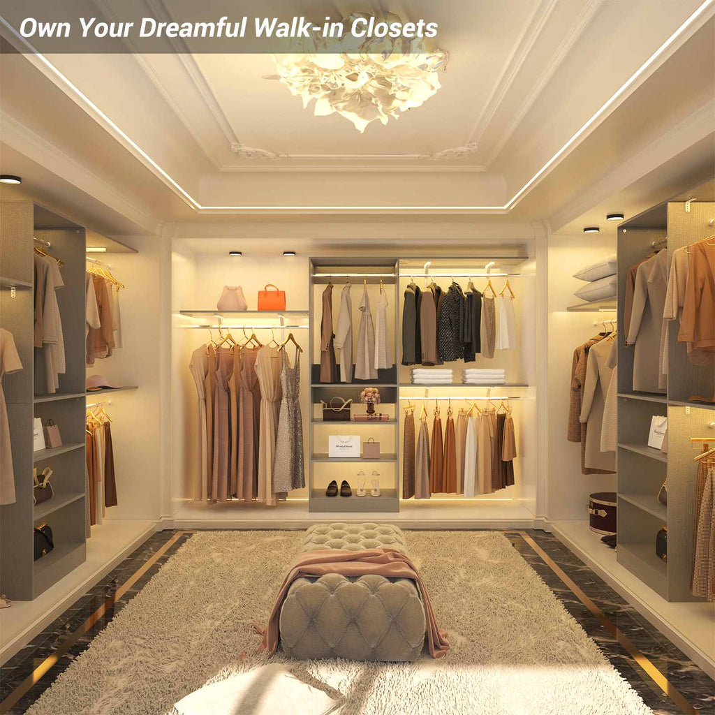 96'' Closet System with 3 Hanging Rods, Adjustable Cloth Garment Rack from 5 to 8FT