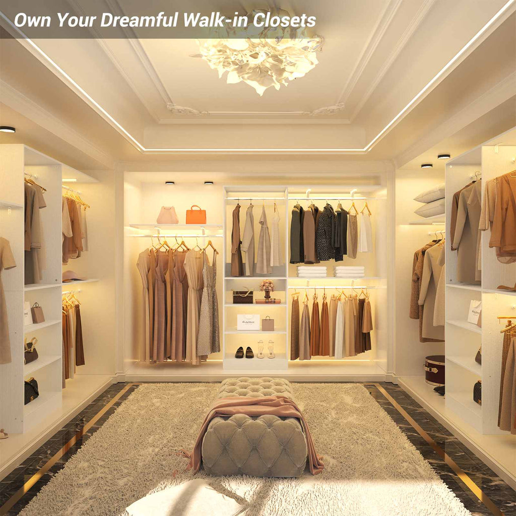96'' Closet System with 3 Hanging Rods, Adjustable Cloth Garment Rack from 5 to 8FT