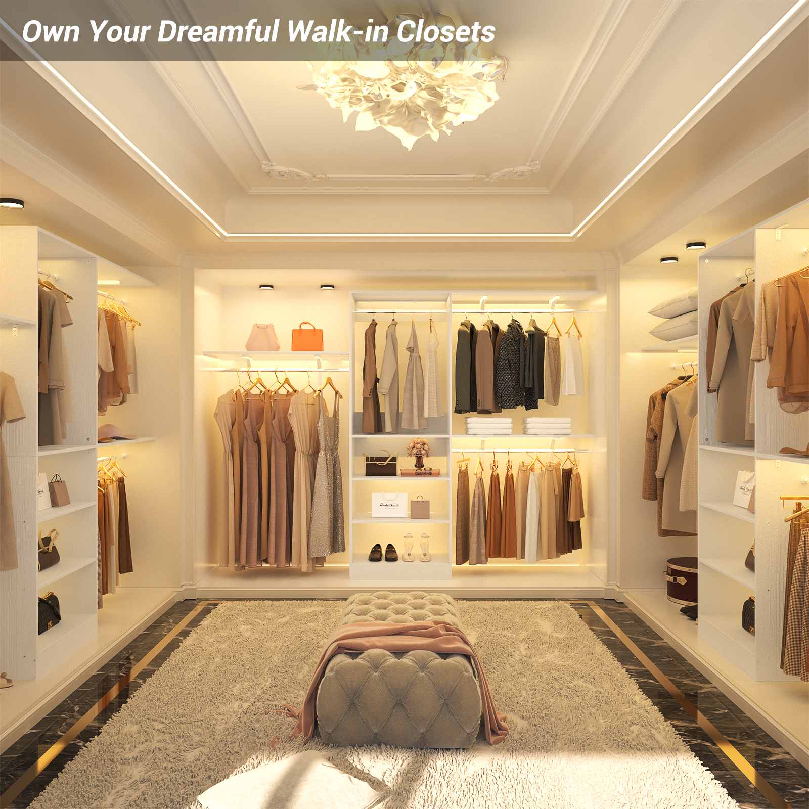 96'' Closet System with 3 Hanging Rods, Adjustable Cloth Garment Rack from 5 to 8FT