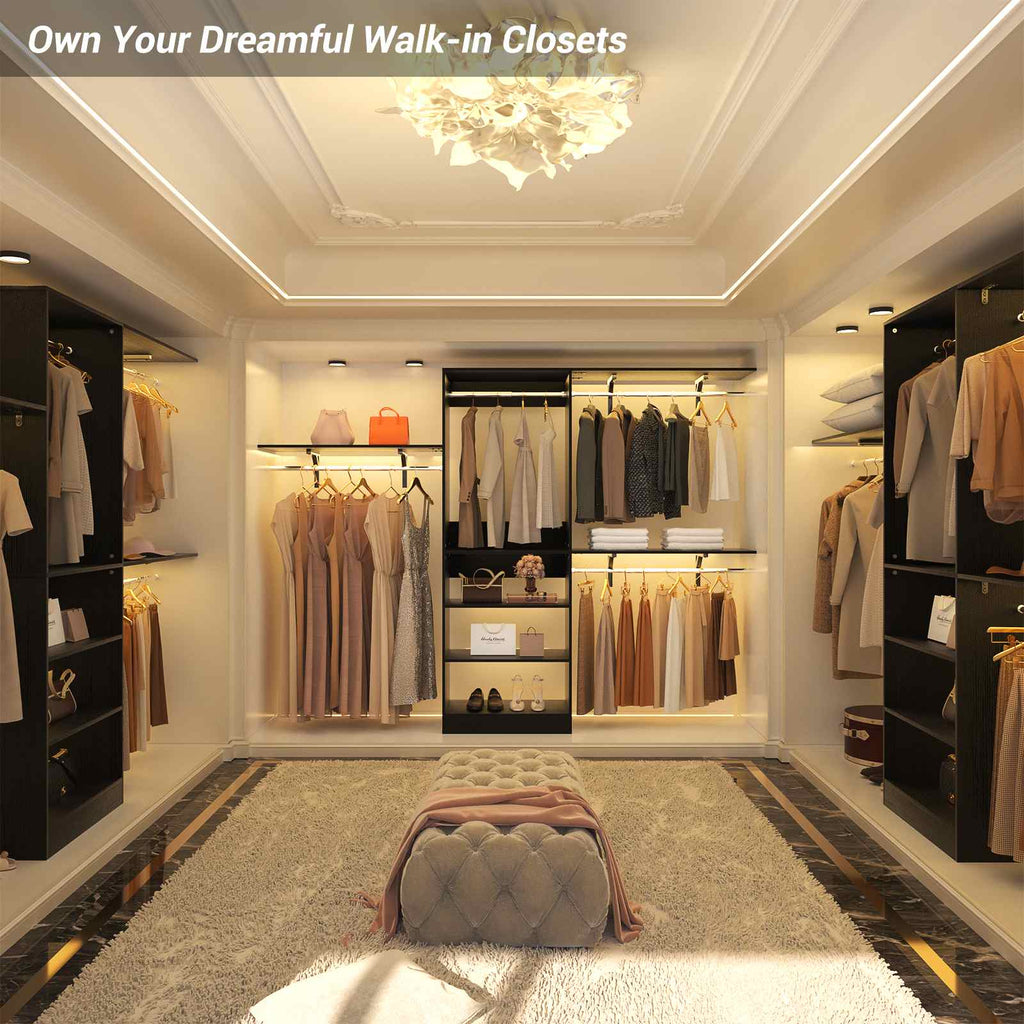 96'' Closet System with 3 Hanging Rods, Adjustable Cloth Garment Rack from 5 to 8FT