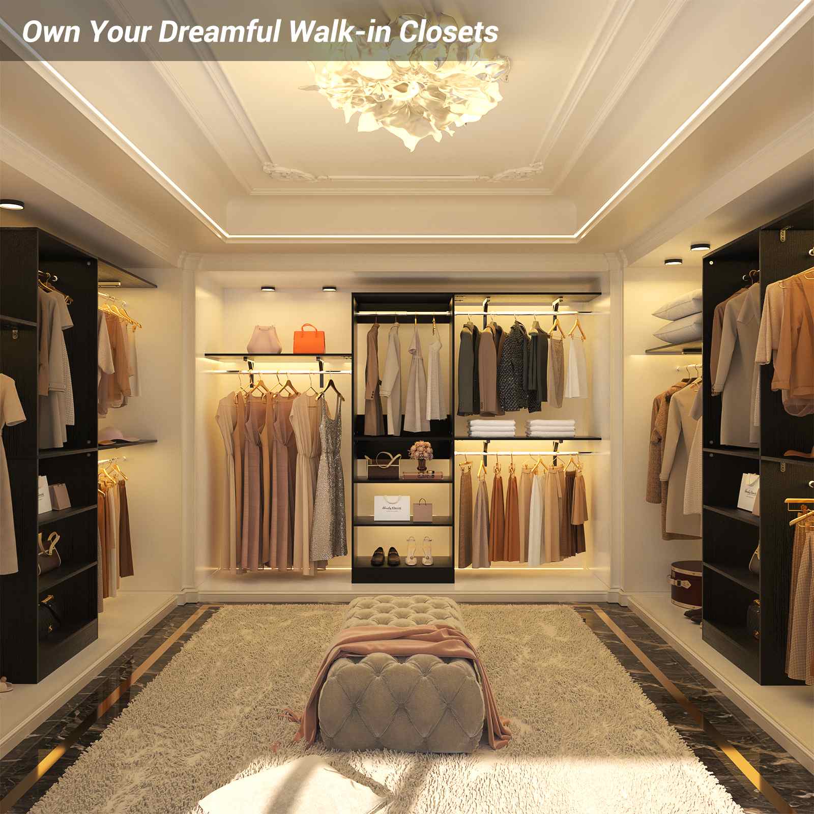 96'' Closet System with 3 Hanging Rods, Adjustable Cloth Garment Rack from 5 to 8FT