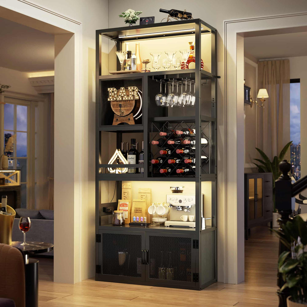 82.6'' Tall Wine Cabinet with Power Outlet and LED Lights