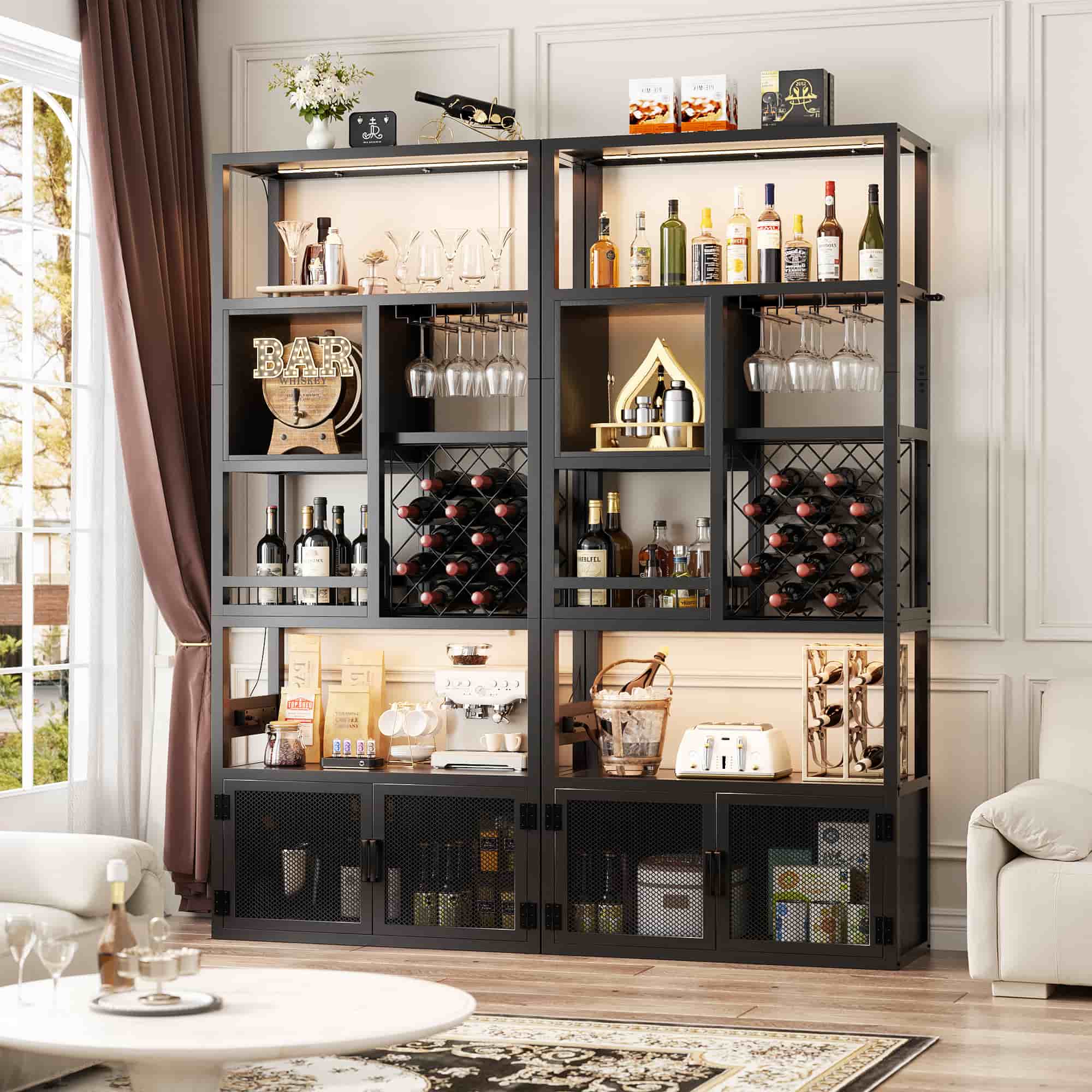 82.6'' Tall Wine Cabinet with Power Outlet and LED Lights
