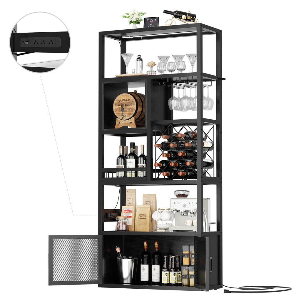 82.6'' Tall Wine Cabinet with Power Outlet and LED Lights
