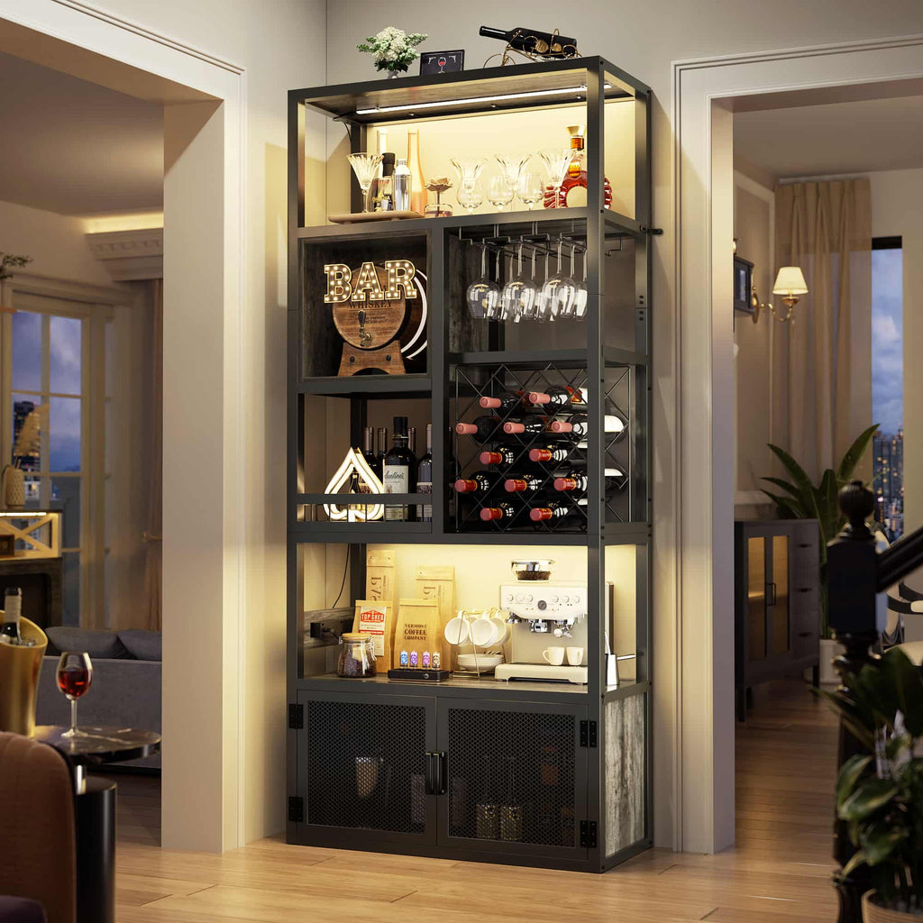 82.6'' Tall Wine Cabinet with Power Outlet and LED Lights