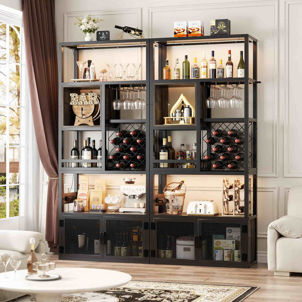 82.6'' Tall Wine Cabinet with Power Outlet and LED Lights