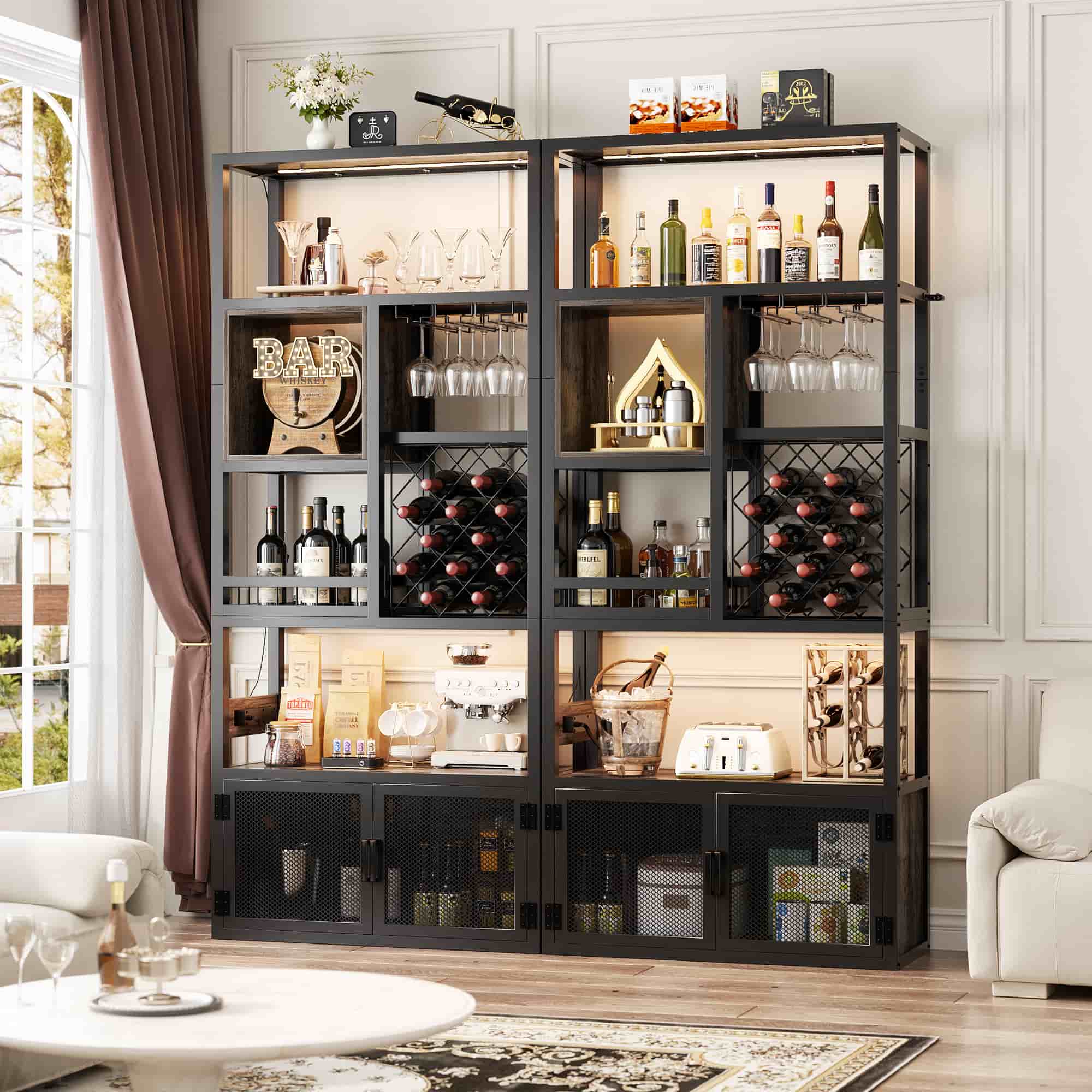 82.6'' Tall Wine Cabinet with Power Outlet and LED Lights