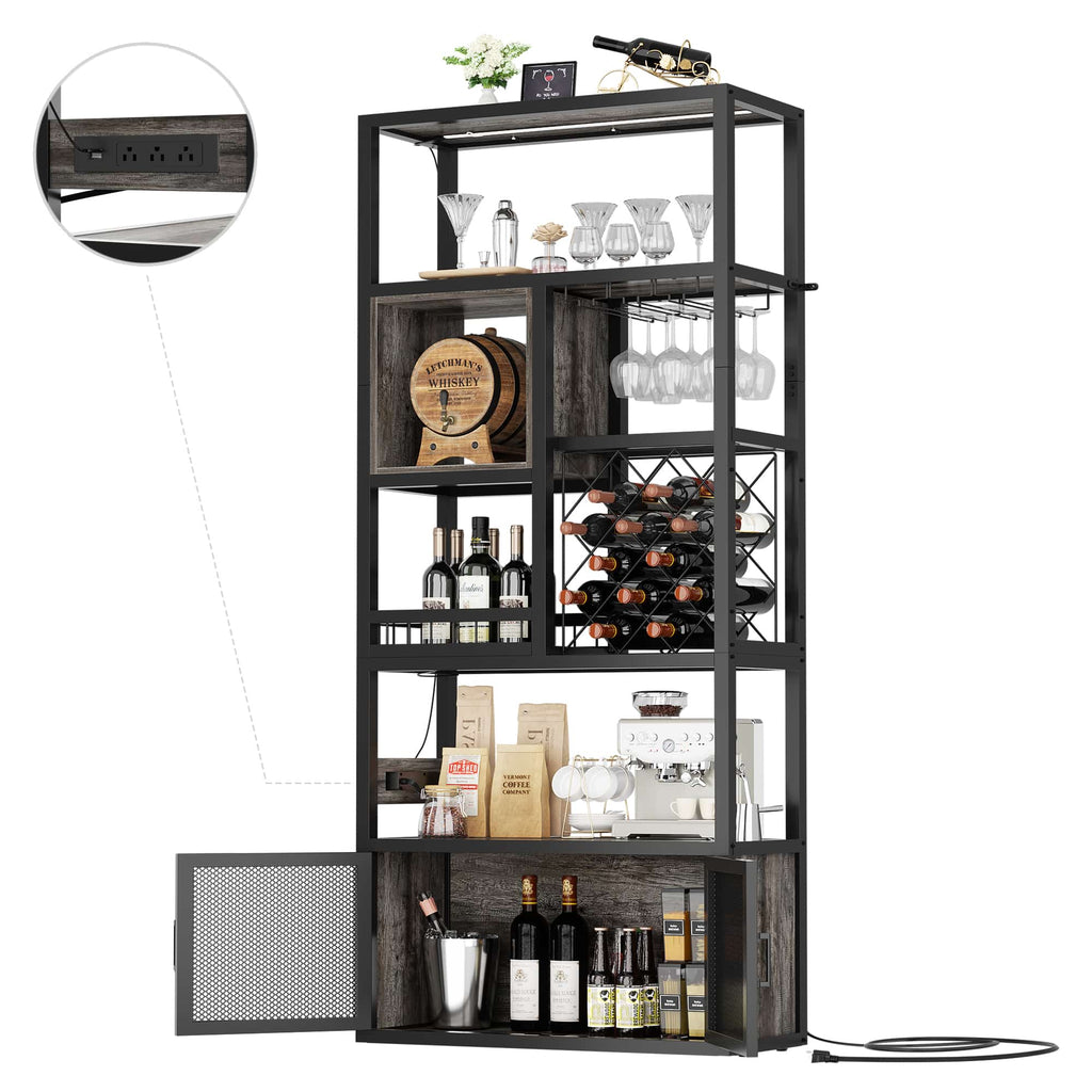82.6'' Tall Wine Cabinet with Power Outlet and LED Lights
