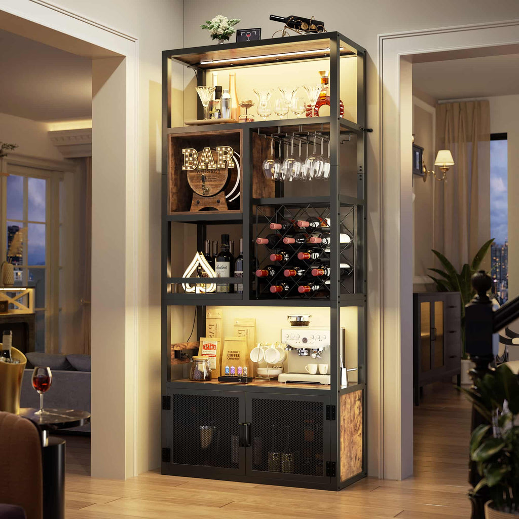 82.6'' Tall Wine Cabinet with Power Outlet and LED Lights