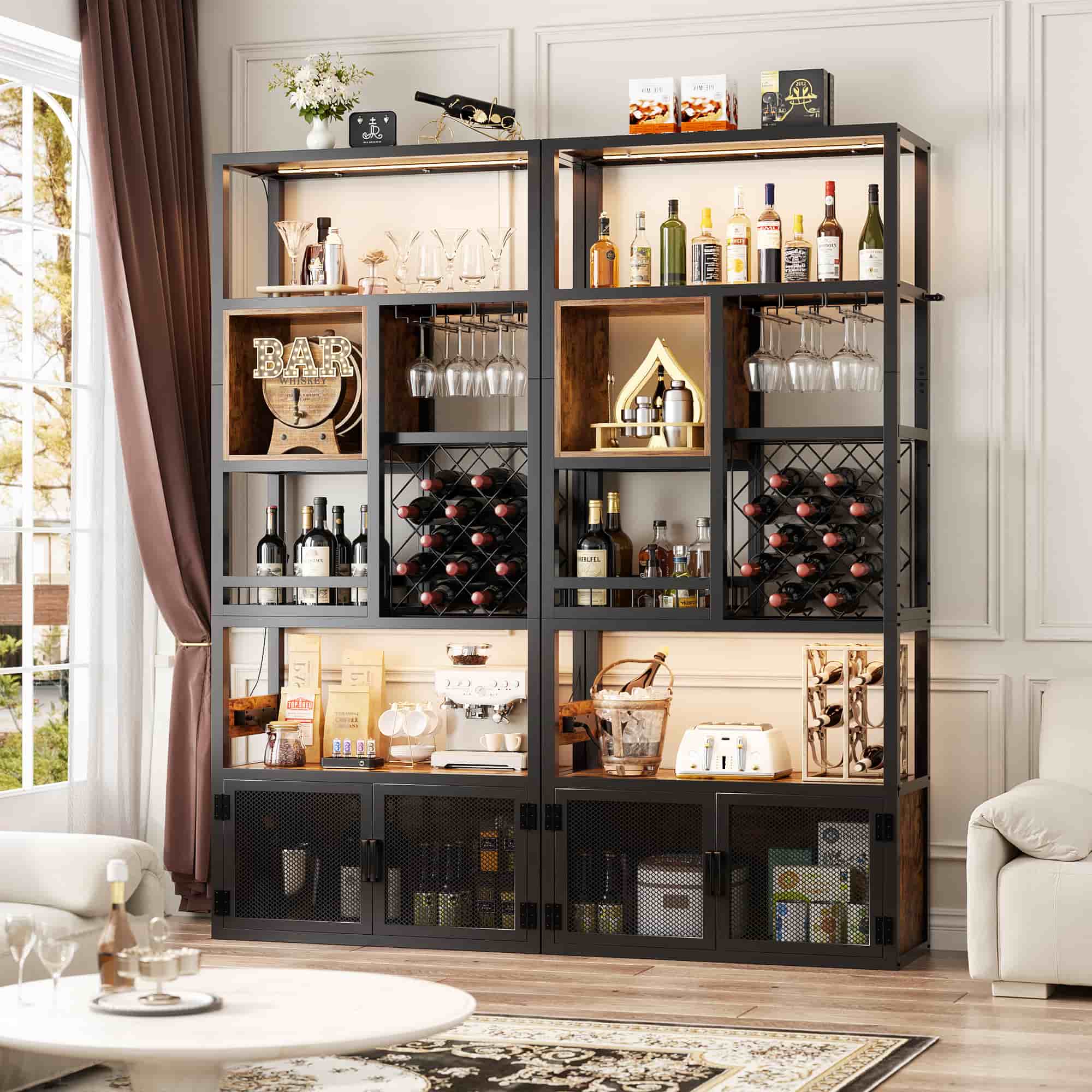 82.6'' Tall Wine Cabinet with Power Outlet and LED Lights