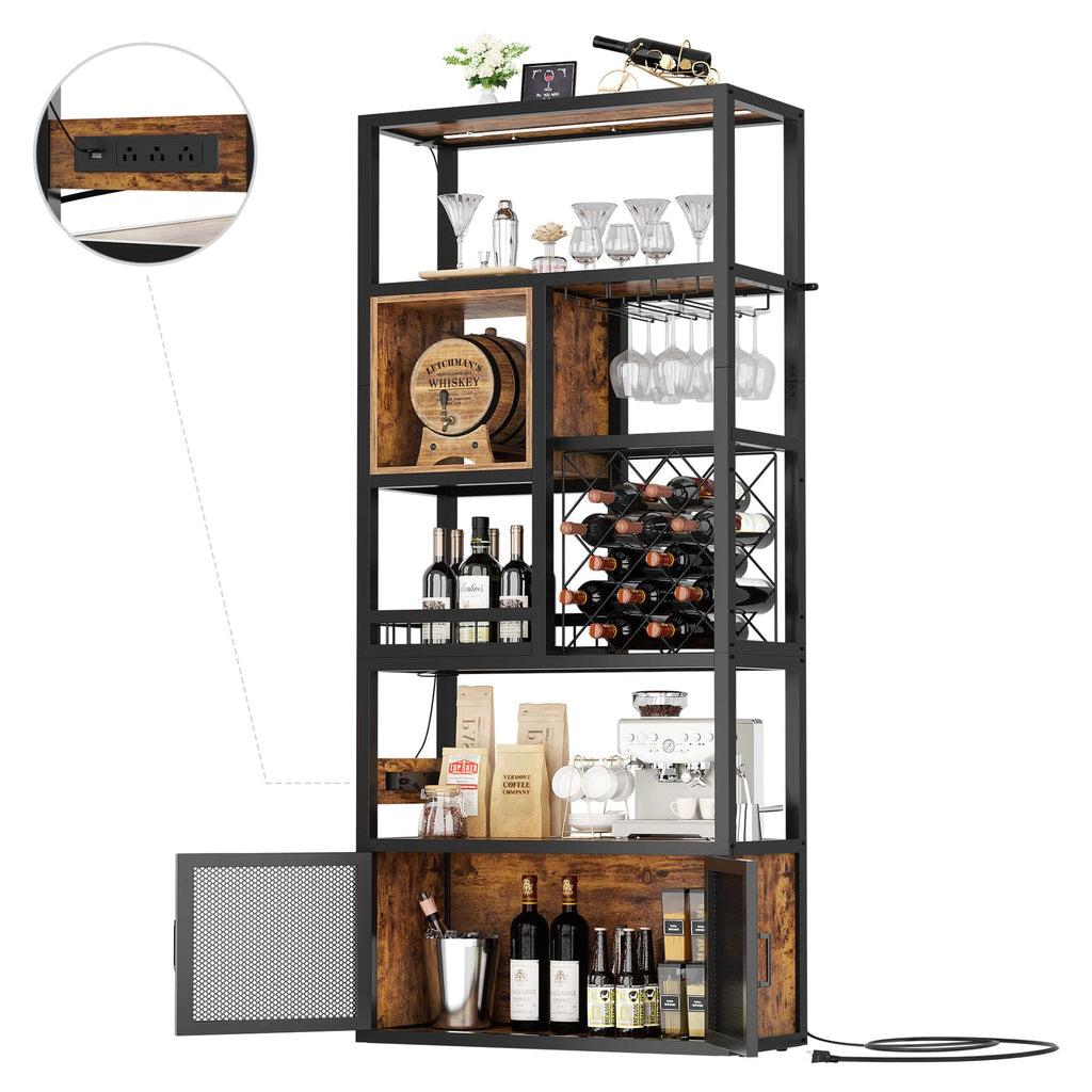 82.6'' Tall Wine Cabinet with Power Outlet and LED Lights