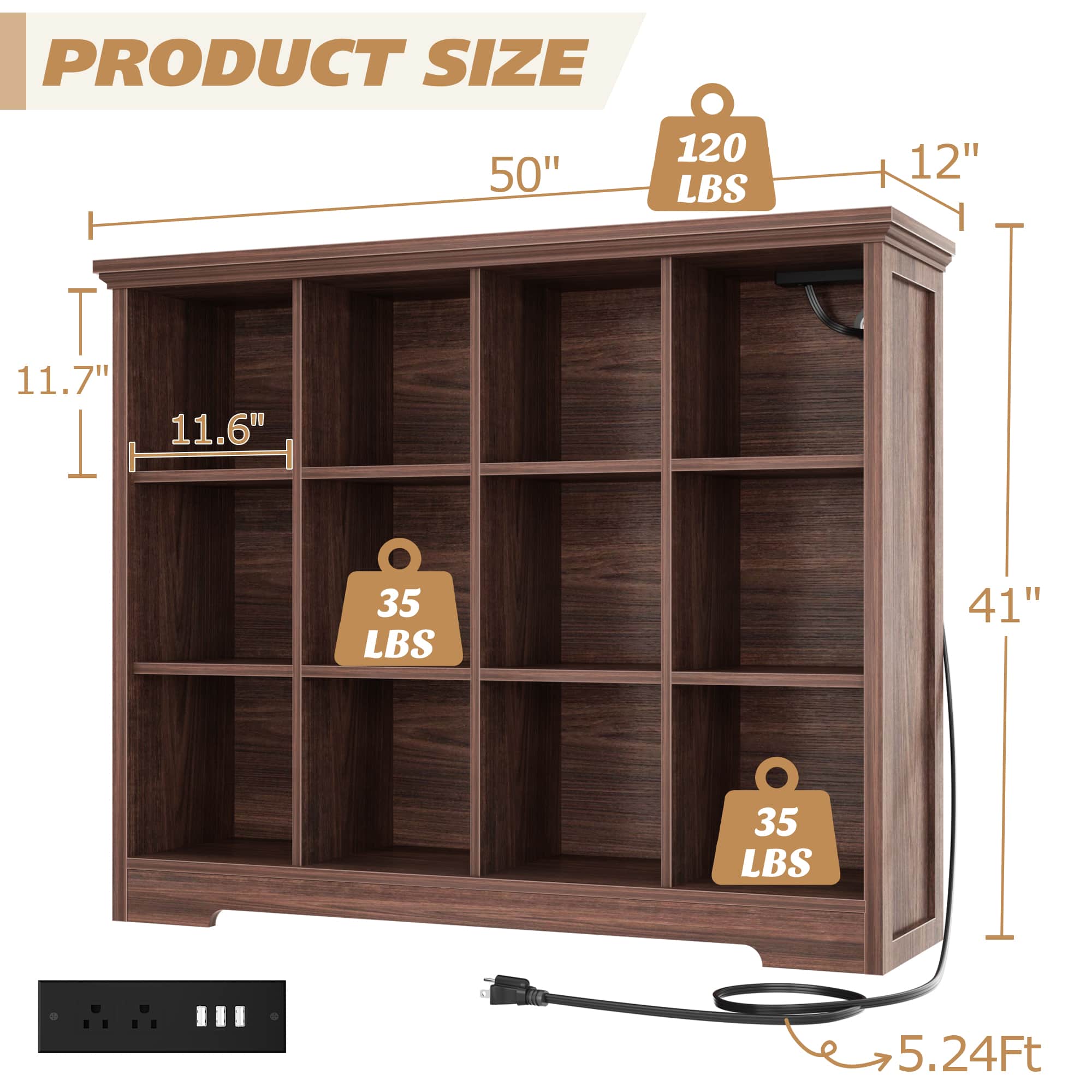 4-Tier 12 Cube Storage Organizer with Charging Station