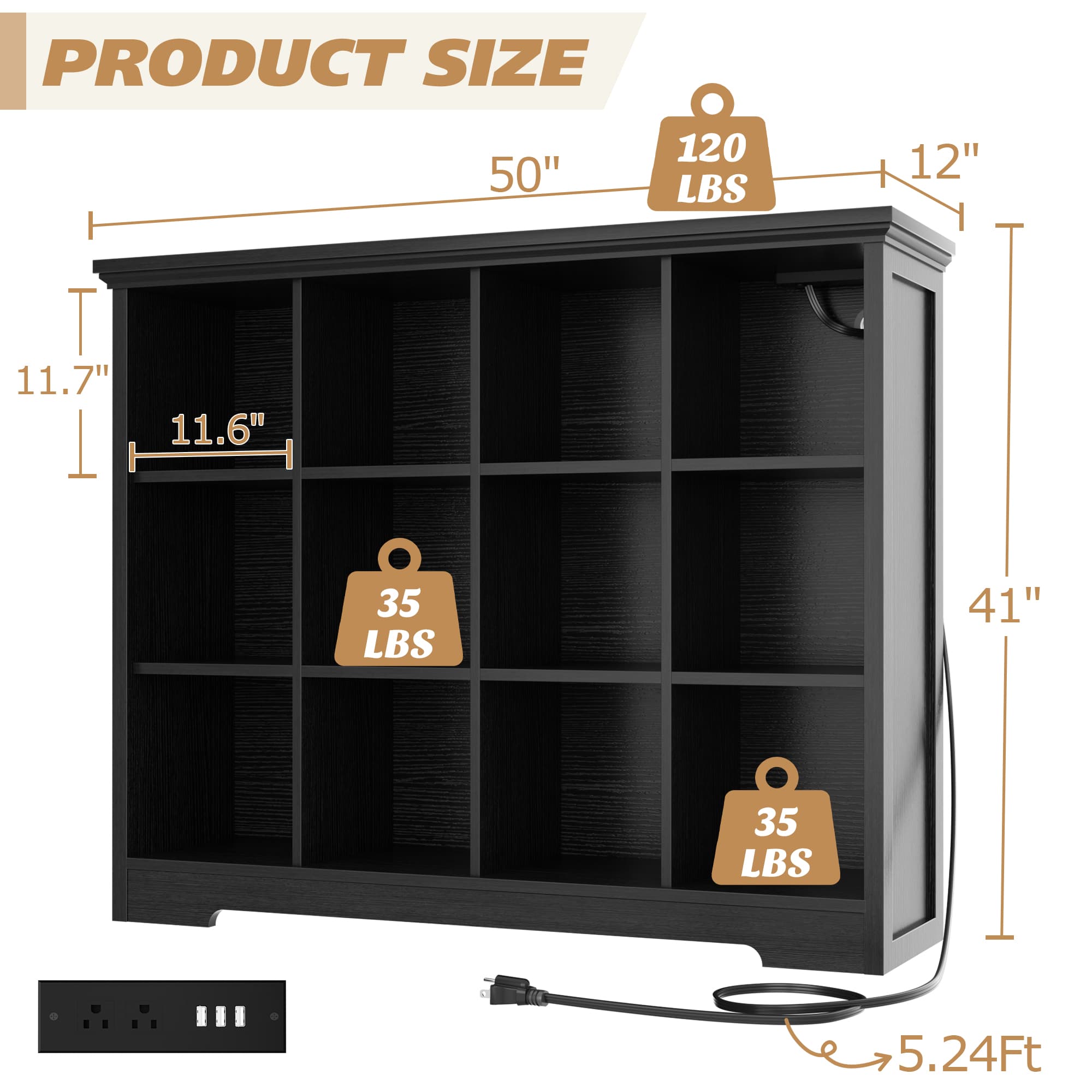 4-Tier 12 Cube Storage Organizer with Charging Station