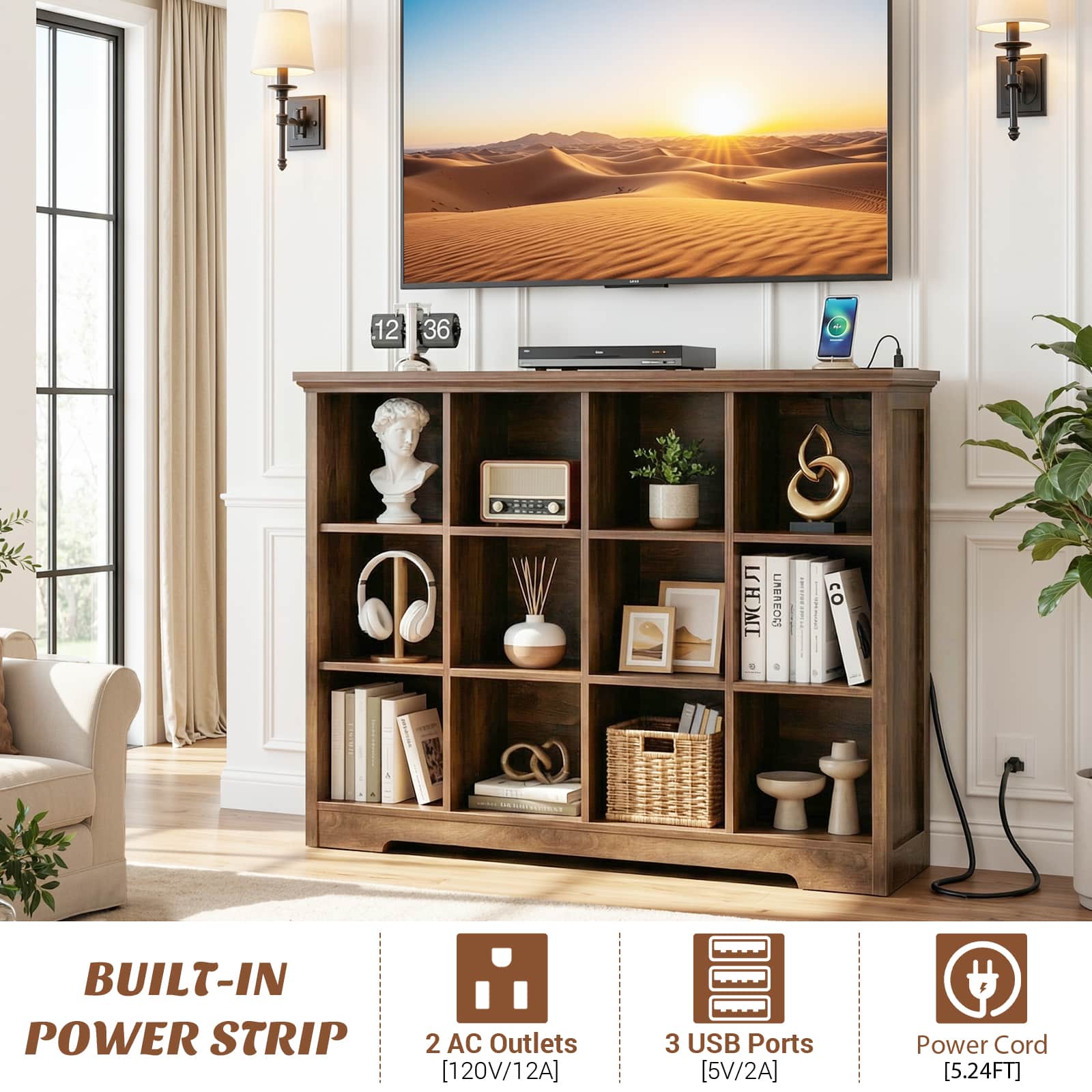 4-Tier 12 Cube Storage Organizer with Charging Station