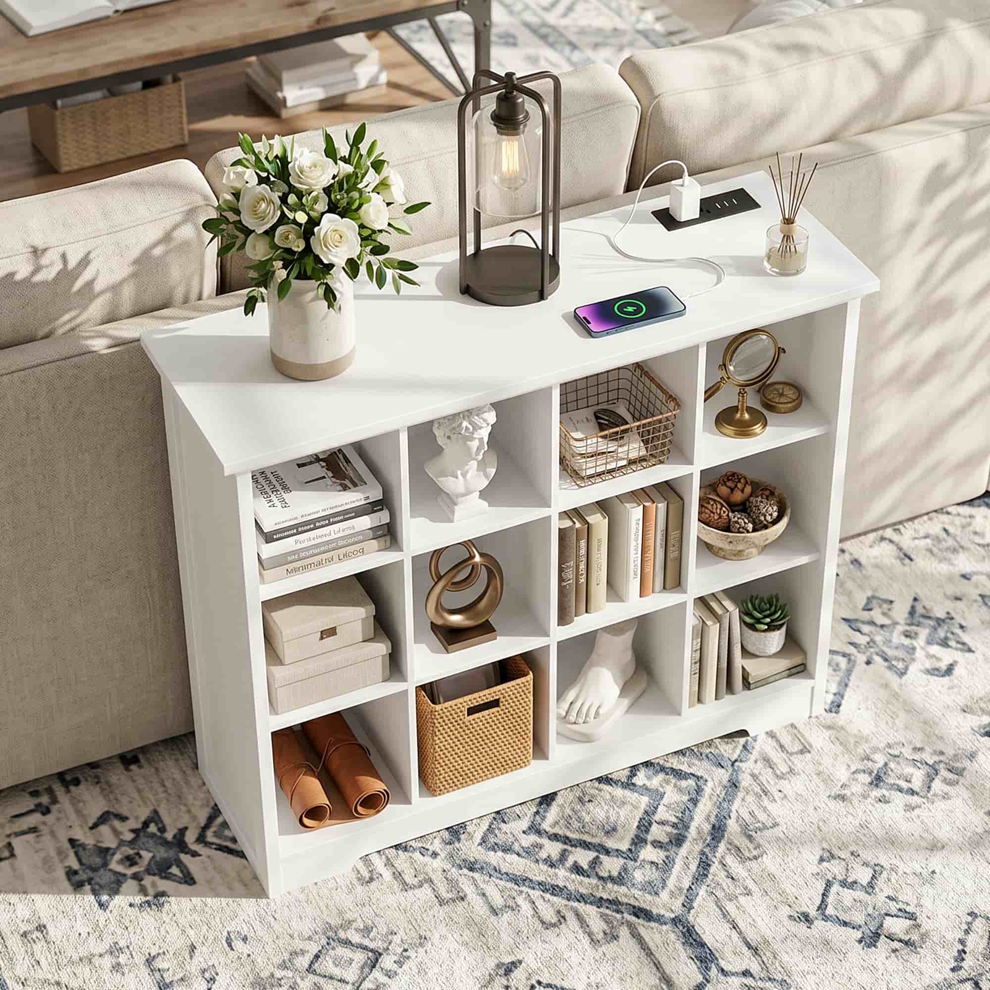 4-Tier 12 Cube Storage Organizer with Charging Station
