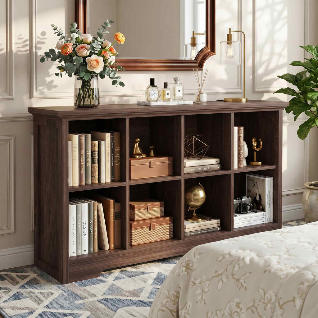8 Cube Storage Organizer with Charging Station, 3-Tier Farmhouse Wooden Cube Bookcase