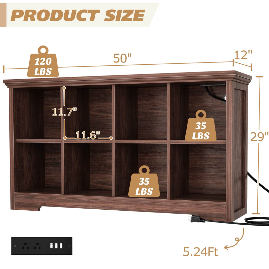 8 Cube Storage Organizer with Charging Station, 3-Tier Farmhouse Wooden Cube Bookcase