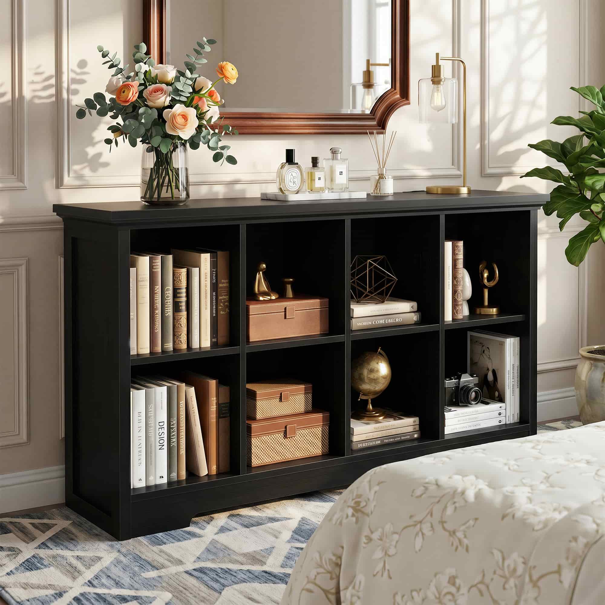 8 Cube Storage Organizer with Charging Station, 3-Tier Farmhouse Wooden Cube Bookcase