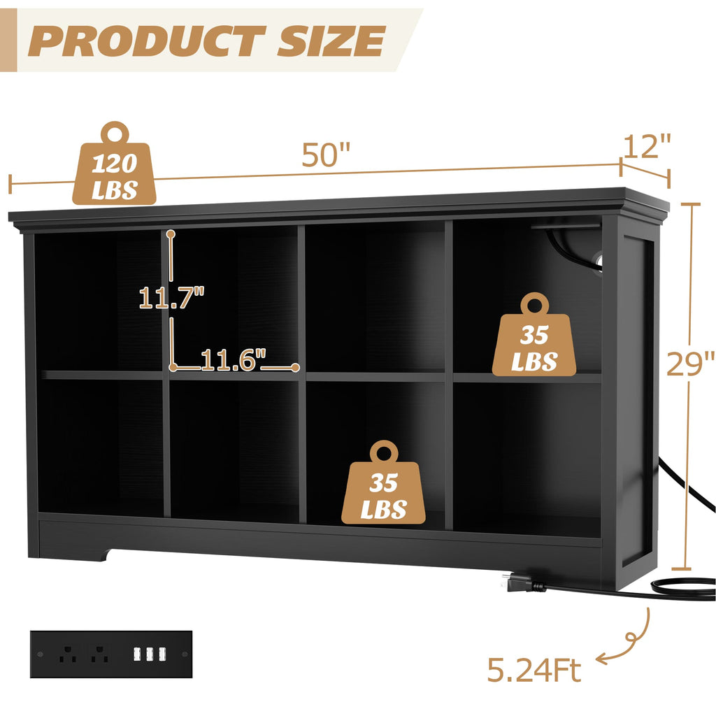 8 Cube Storage Organizer with Charging Station, 3-Tier Farmhouse Wooden Cube Bookcase