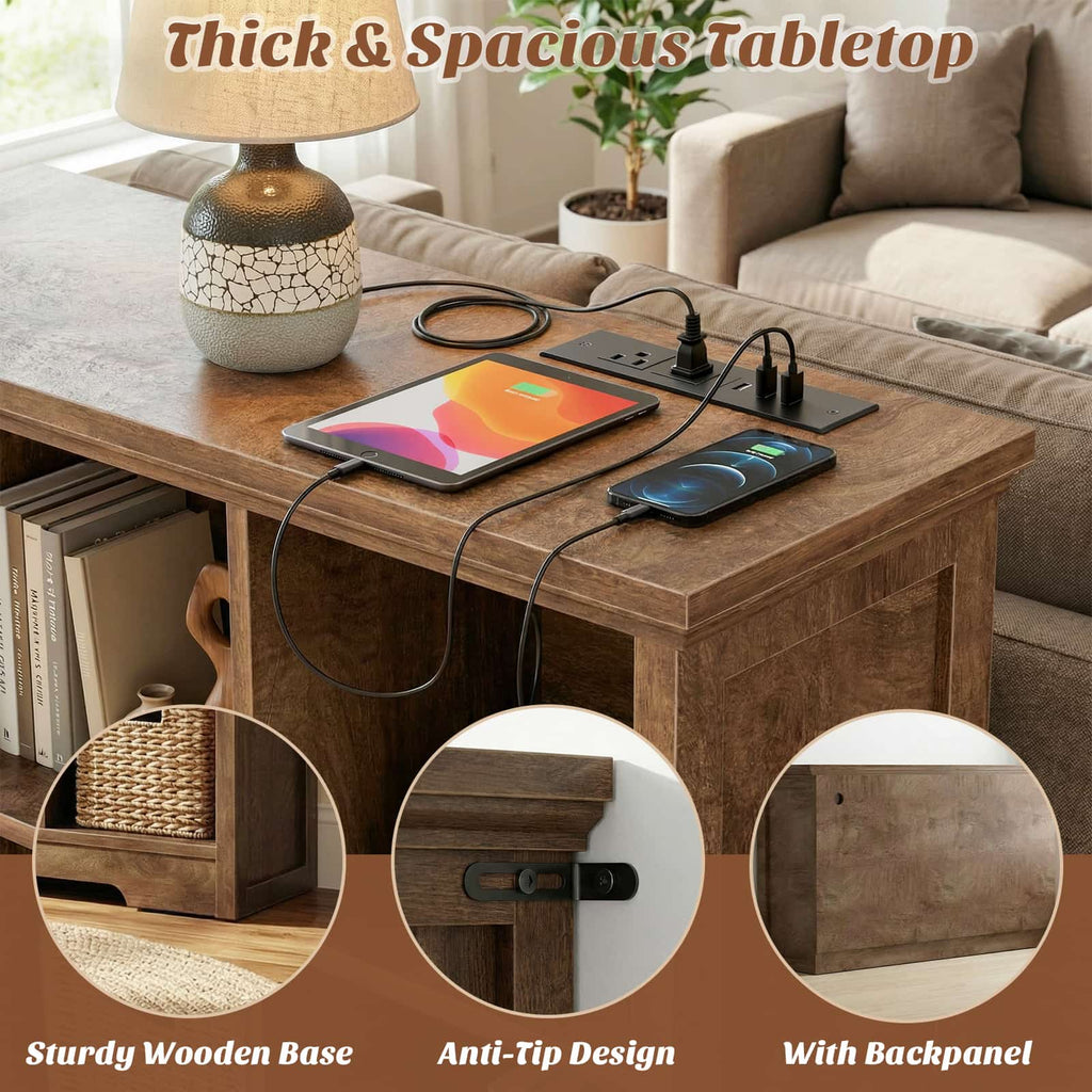 8 Cube Storage Organizer with Charging Station, 3-Tier Farmhouse Wooden Cube Bookcase