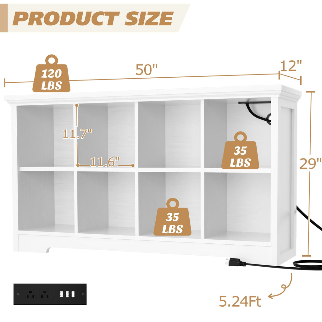 8 Cube Storage Organizer with Charging Station, 3-Tier Farmhouse Wooden Cube Bookcase