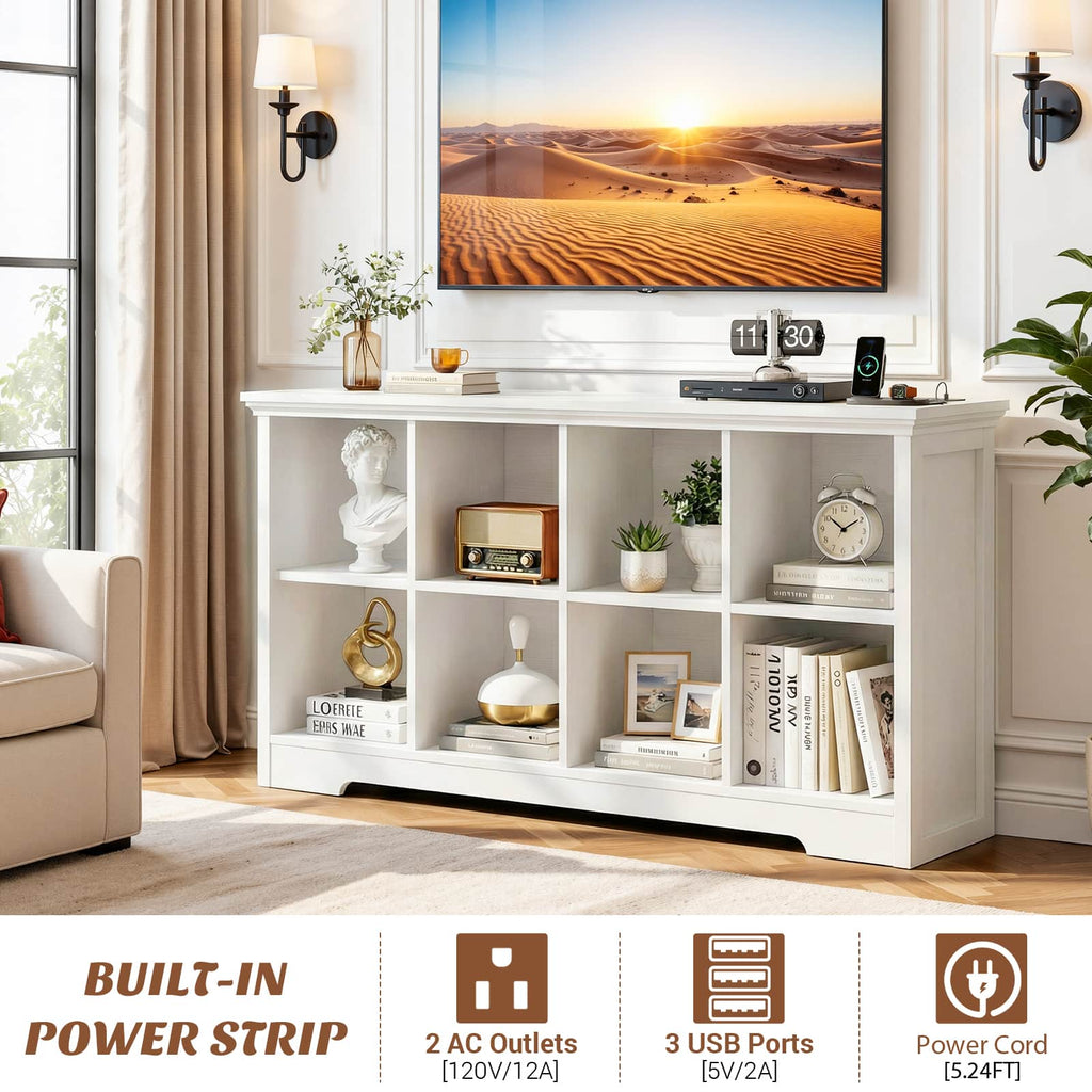 8 Cube Storage Organizer with Charging Station, 3-Tier Farmhouse Wooden Cube Bookcase