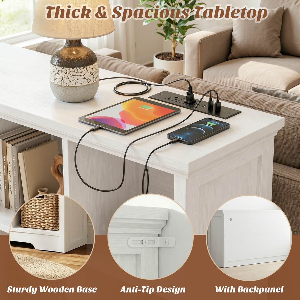 8 Cube Storage Organizer with Charging Station, 3-Tier Farmhouse Wooden Cube Bookcase