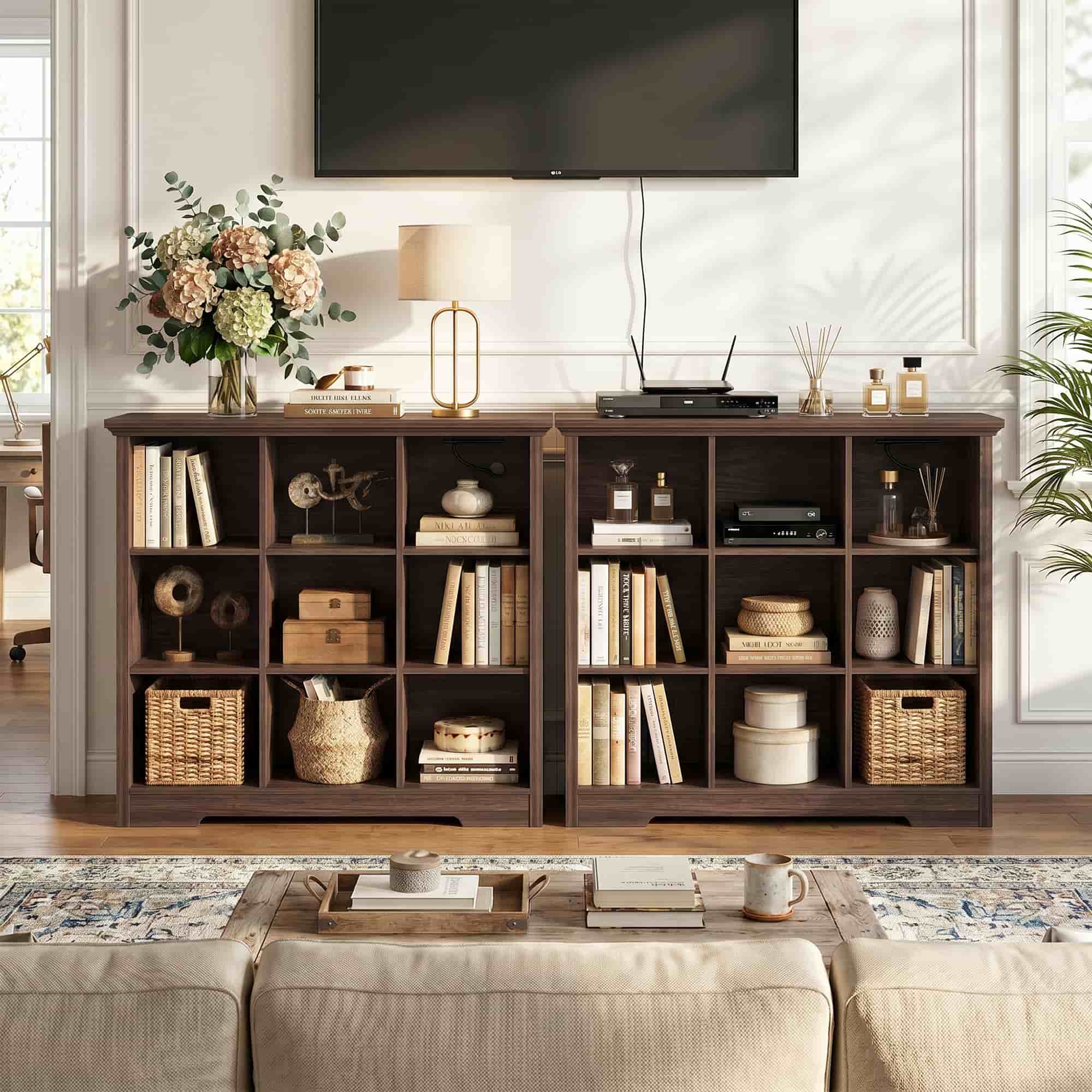38.6'' Wide 9 Cube Storage Organizer with Charging Station