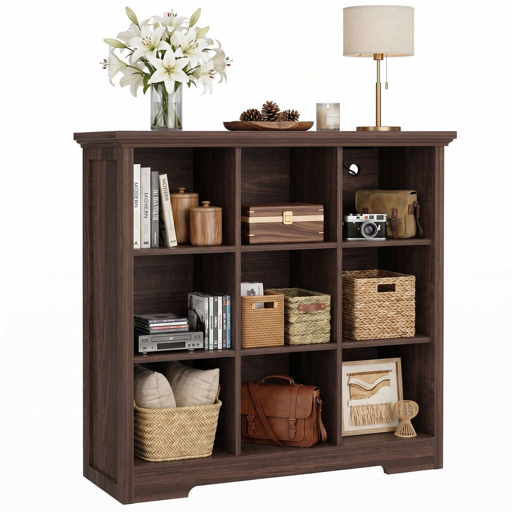 38.6'' Wide 9 Cube Storage Organizer with Charging Station
