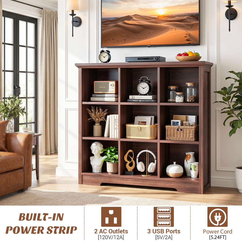 38.6'' Wide 9 Cube Storage Organizer with Charging Station